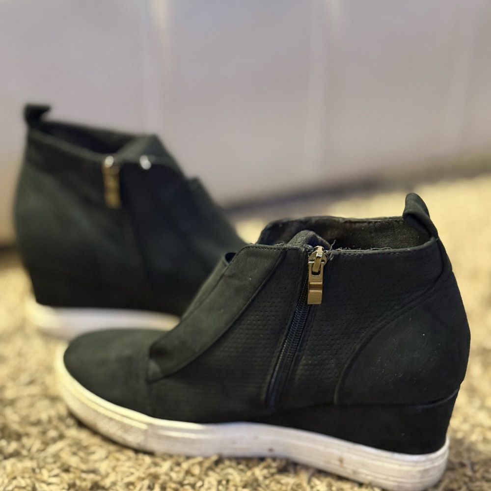 Black Wedge Sneakers with Suede Finish